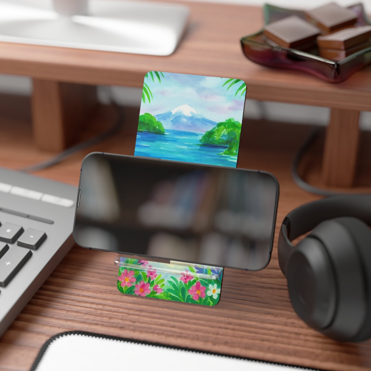 Tropical Smartphone Display Stand, Beach Decor, Phone Holder, Summer Vibes, Wedding Gift, Home Office Accessory