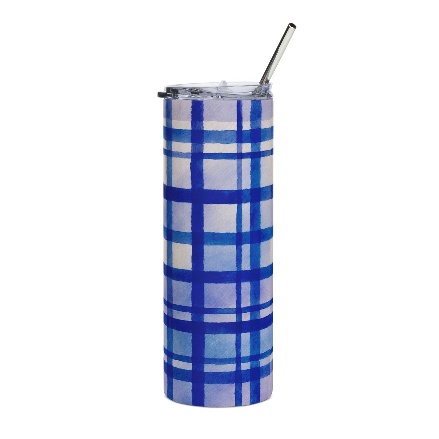 Plaid Blue Stainless Steel Tumbler, 20oz - Stylish Travel Mug, Gift for Coffee Lovers, Outdoor Adventure, Birthday Present, Summer Vibes