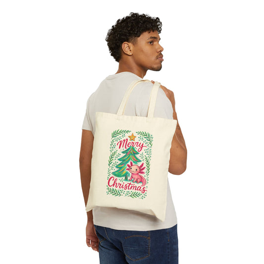 Merry Christmas Cotton Canvas Tote Bag, Holiday Gift, Eco-Friendly Bag, Reusable Shopping Tote, Cute Xmas Bag