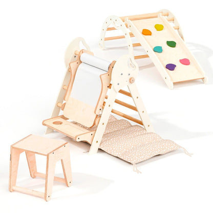4in1 Montessori Climbing Set: Pikler Triangle, Arch, Slide Board, and Cushion for Toddlers (1–3 Years)