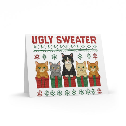 Ugly Sweater Cat Greeting Cards Bundle - Fun Holiday Cards for Cat Lovers, Christmas, Birthdays, Party Invites, Seasonal Greetings
