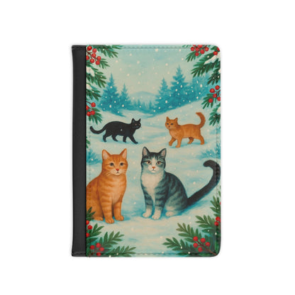 Winter Cat Passport Cover, Travel Accessory, Cute Cat Design, Gift for Cat Lovers, Holiday Travel, Kitty Themed