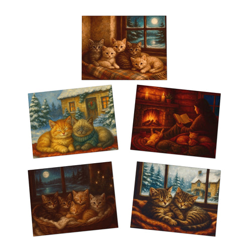 Cozy Cat-Themed Greeting Cards | 5-Pack of Heartwarming Designs | Perfect for Holidays, Birthdays, and Pet Lovers