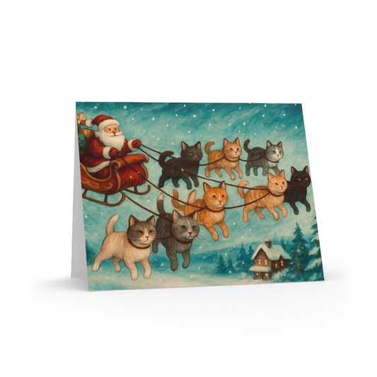 Whimsical Christmas Greeting Cards for Cat Lovers, 8-24 pcs, Holiday Cards, Festive Stationery, Cute Animal Design, Santa and Cats