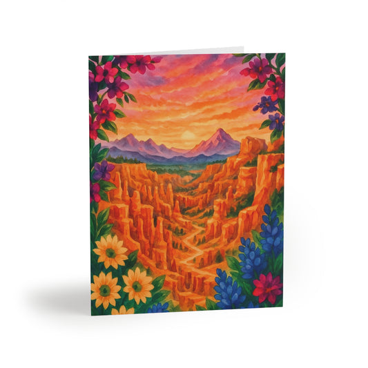 Sunset Landscape Greeting Cards Set - 8, 16, or 24 pcs, Colorful Nature Cards, Floral Art Stationery, Perfect for All Occasions