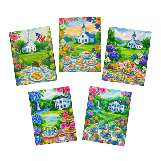 Charming Greeting Cards, Multi-Design Card Set for All Occasions, Watercolor Tea Party Art, Thank You, Birthday, Thinking of You