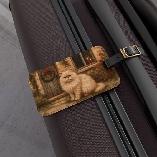 Charming Cat Luggage Tag for Pet Lovers, Travel Accessory, Gift for Cat Moms, Adventurous Souvenir, Vintage Style Travel Tag