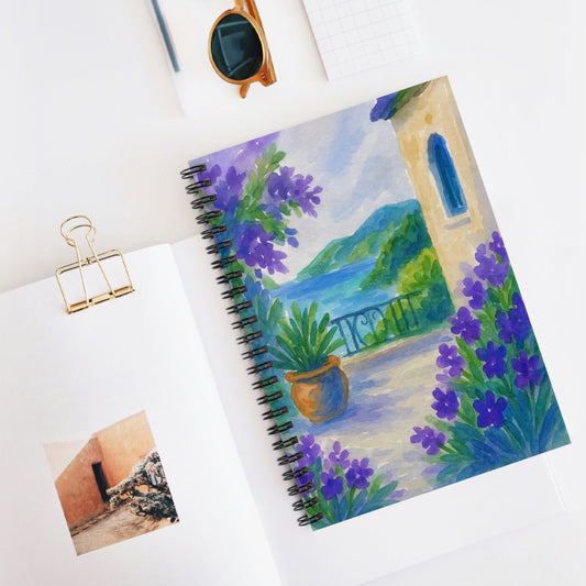 Serene Coastal Spiral Notebook - Floral Design, Journal for Notes, Gift for Writers, Art Lovers, Nature Enthusiasts