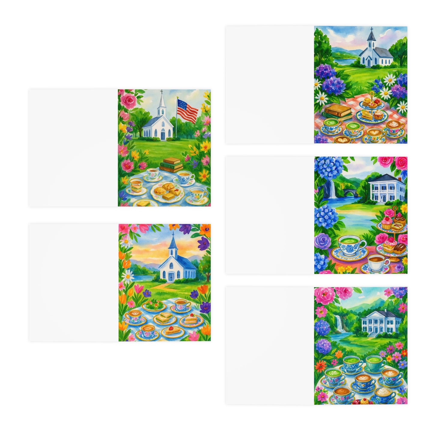 Charming Greeting Cards, Multi-Design Card Set for All Occasions, Watercolor Tea Party Art, Thank You, Birthday, Thinking of You