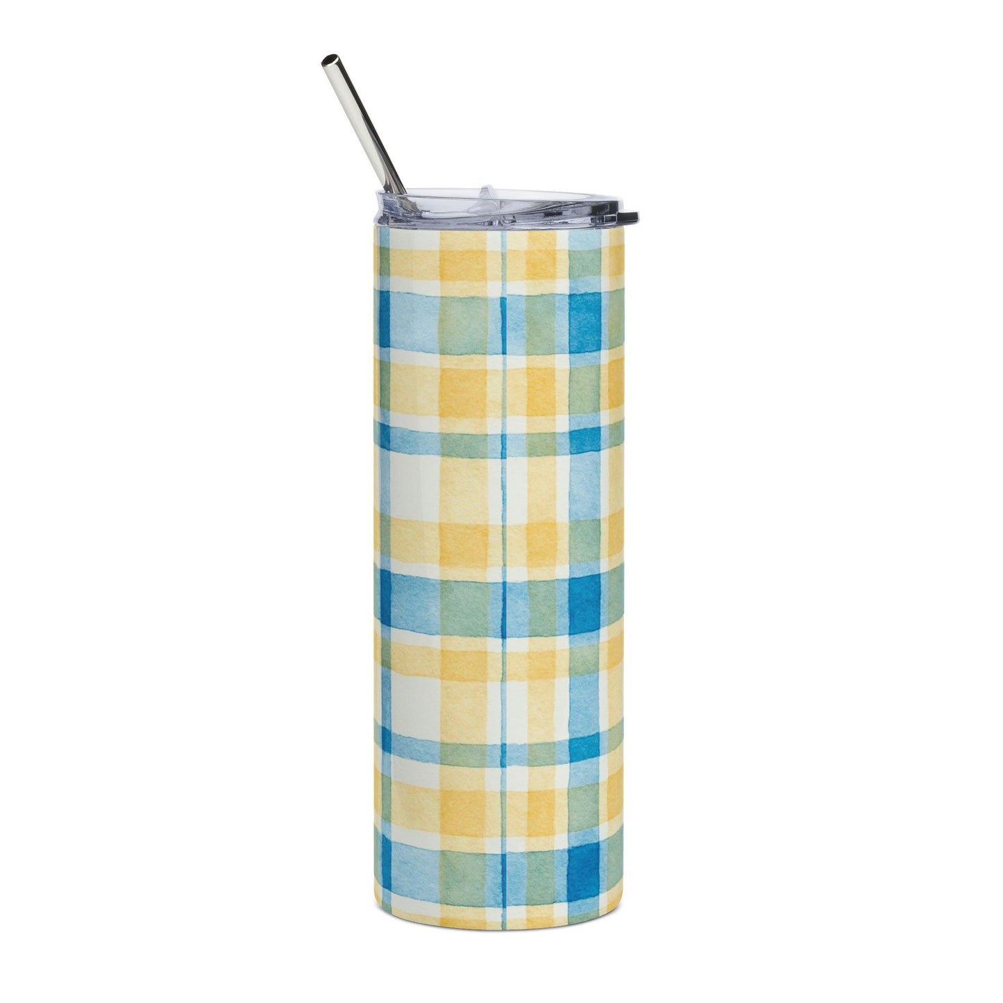 Vibrant Plaid Stainless Steel Tumbler, 20oz | Summer Drinkware, Travel Mug, Stylish Coffee Cup, Perfect for Picnics, Gifts