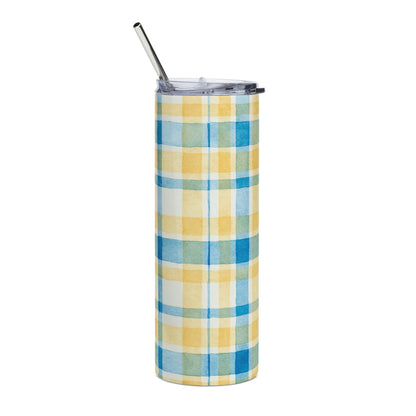 Vibrant Plaid Stainless Steel Tumbler, 20oz | Summer Drinkware, Travel Mug, Stylish Coffee Cup, Perfect for Picnics, Gifts
