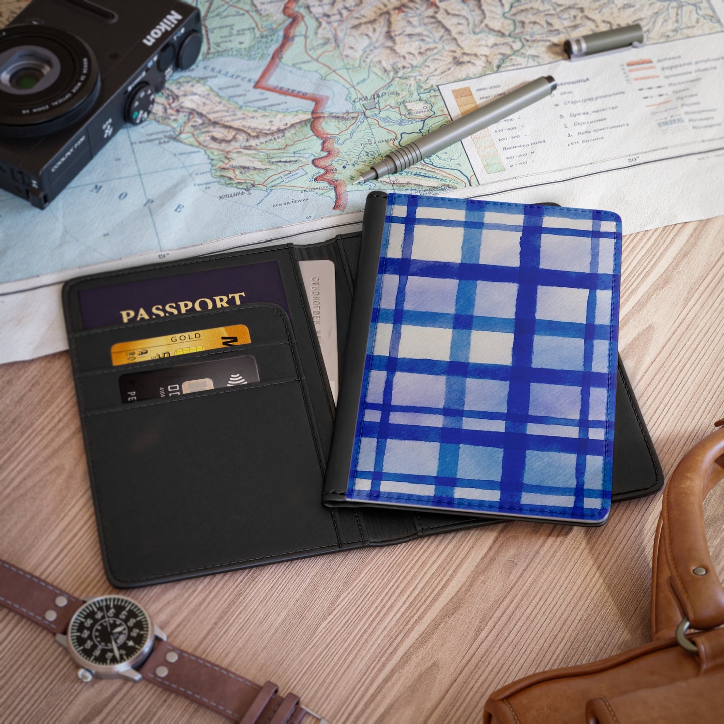 Chic Passport Cover with Violet and Indigo Plaid | Travel Accessory, Great Gift for Travelers, Stylish Travel Gear, Holiday Gift, Women’s Accessories