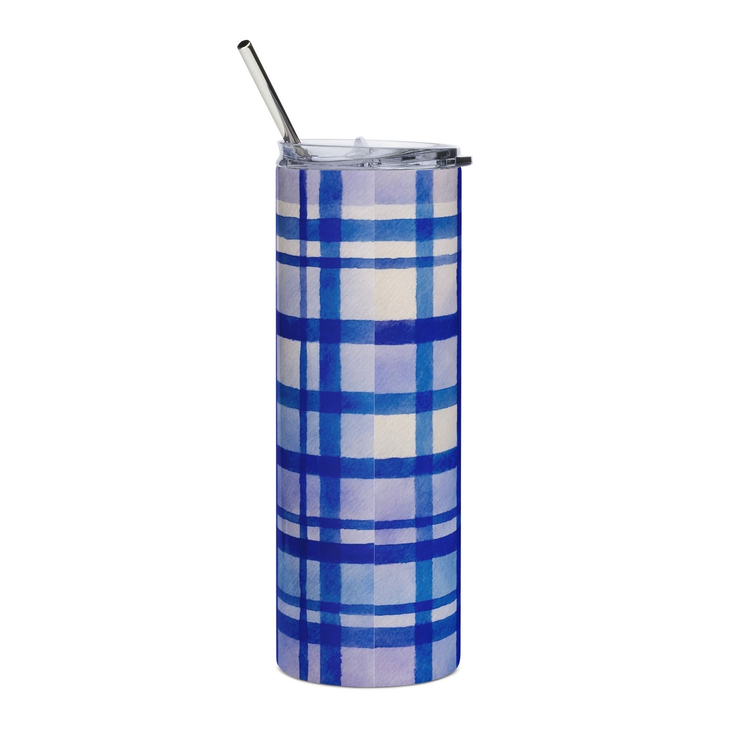 Plaid Blue Stainless Steel Tumbler, 20oz - Stylish Travel Mug, Gift for Coffee Lovers, Outdoor Adventure, Birthday Present, Summer Vibes