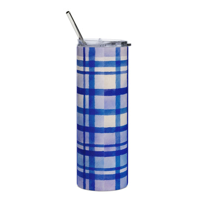 Plaid Blue Stainless Steel Tumbler, 20oz - Stylish Travel Mug, Gift for Coffee Lovers, Outdoor Adventure, Birthday Present, Summer Vibes