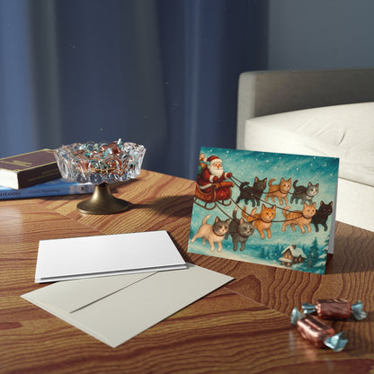 Whimsical Christmas Greeting Cards for Cat Lovers, 8-24 pcs, Holiday Cards, Festive Stationery, Cute Animal Design, Santa and Cats