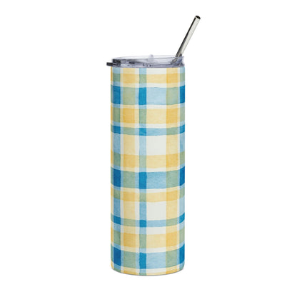 Vibrant Plaid Stainless Steel Tumbler, 20oz | Summer Drinkware, Travel Mug, Stylish Coffee Cup, Perfect for Picnics, Gifts