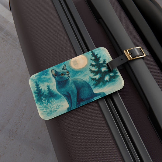 Magical Cat Luggage Tag, Pet Lover Travel Accessory, Unique Gift for Cat Owners, Cat-Themed Travel Tag, Moonlit Cat Design