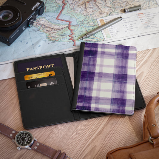 Chic Purple Plaid Passport Cover | Travel Accessory, Gift for Travelers, Vacation Essential, Unique Passport Holder, Modern Travel Gear