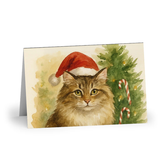 Christmas Cat Greeting Cards, Holiday Cards, Cat Lover Cards, Festive Greeting Cards, Cute Cat Art Cards, 1 or 10-pack