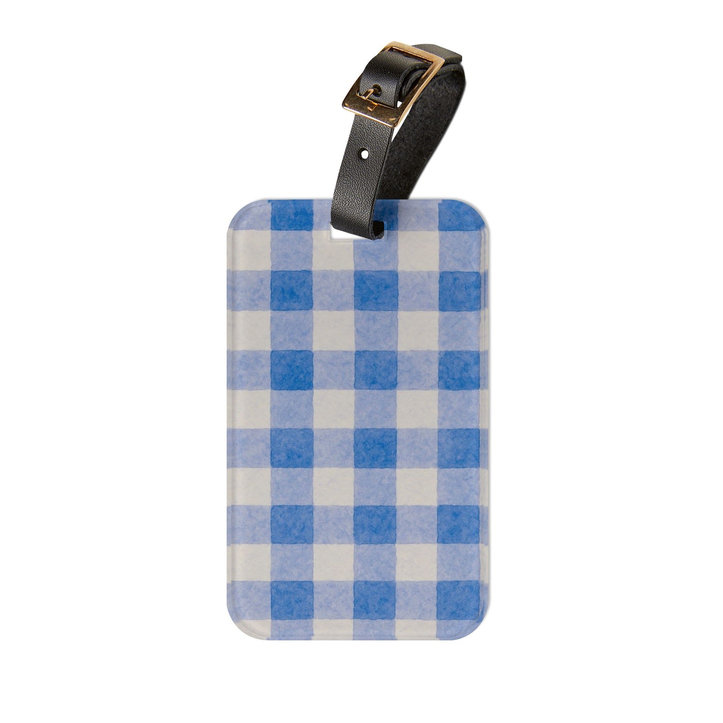 Blue Gingham Luggage Tag, Travel Accessory, Personalized Gift for Travelers, Summer Vacation Essentials, Stylish Baggage Identifier