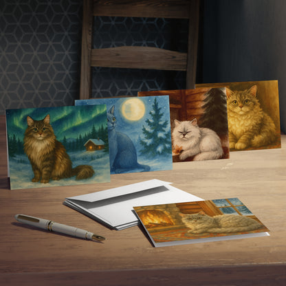 Cozy Cat Greeting Cards - 5-Pack, Perfect for Birthdays, Thank You Notes, Seasonal Greetings, Cat Lover Gifts, Handmade Cards
