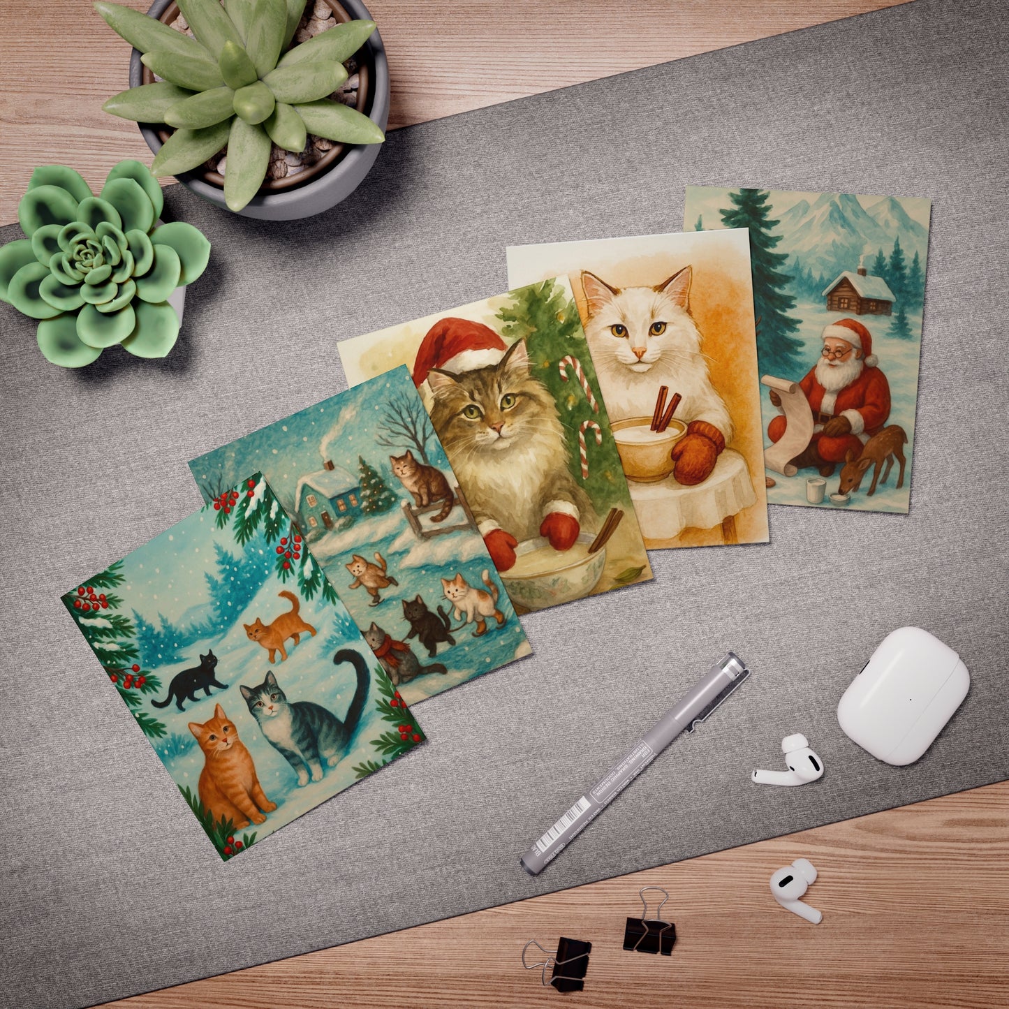 Multi-Design Greeting Card Set for Cat Lovers, Holiday Cards, Cute Cat Art, Animal Greeting Cards, Pet Lover's Note Cards, Seasonal [...]