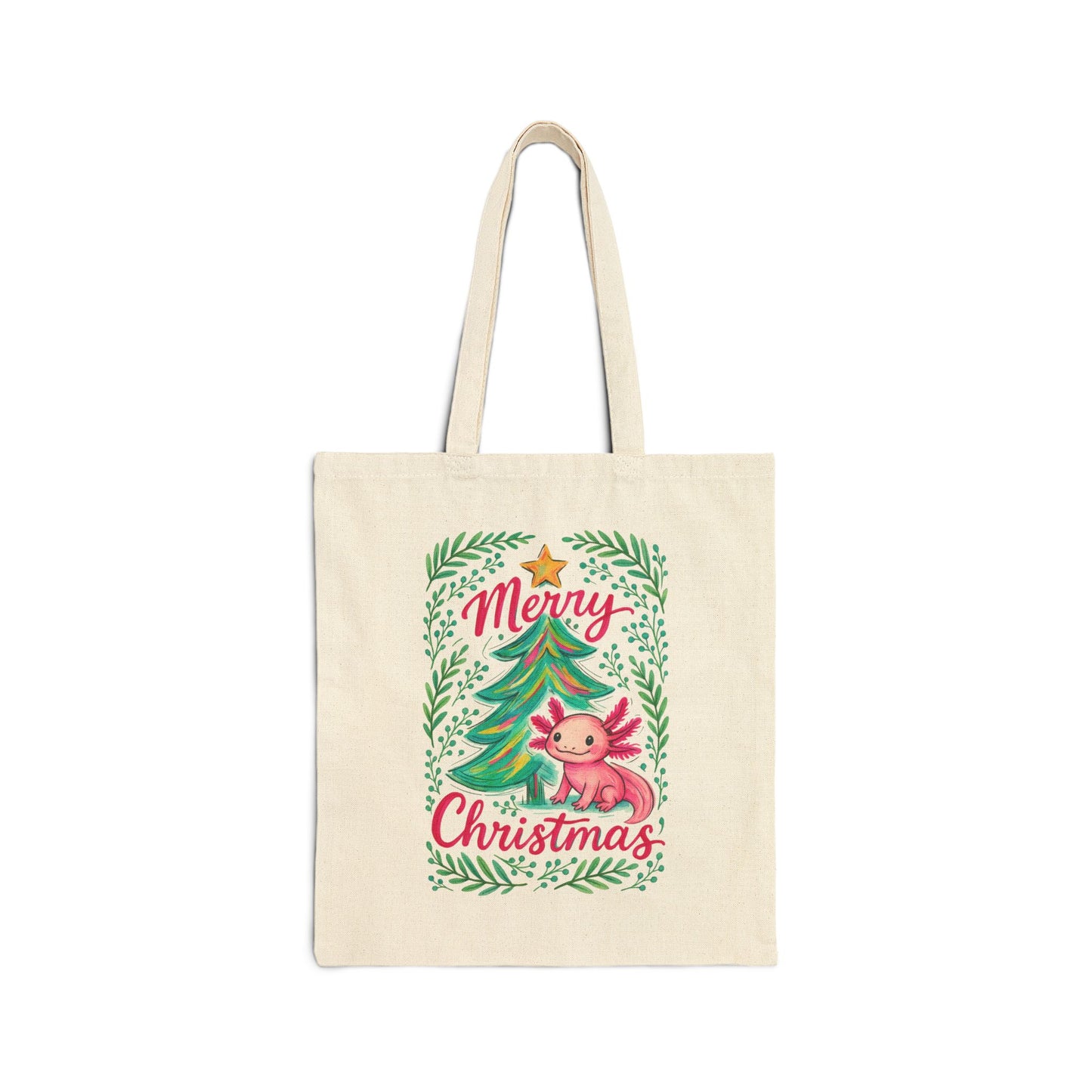 Merry Christmas Cotton Canvas Tote Bag, Holiday Gift, Eco-Friendly Bag, Reusable Shopping Tote, Cute Xmas Bag