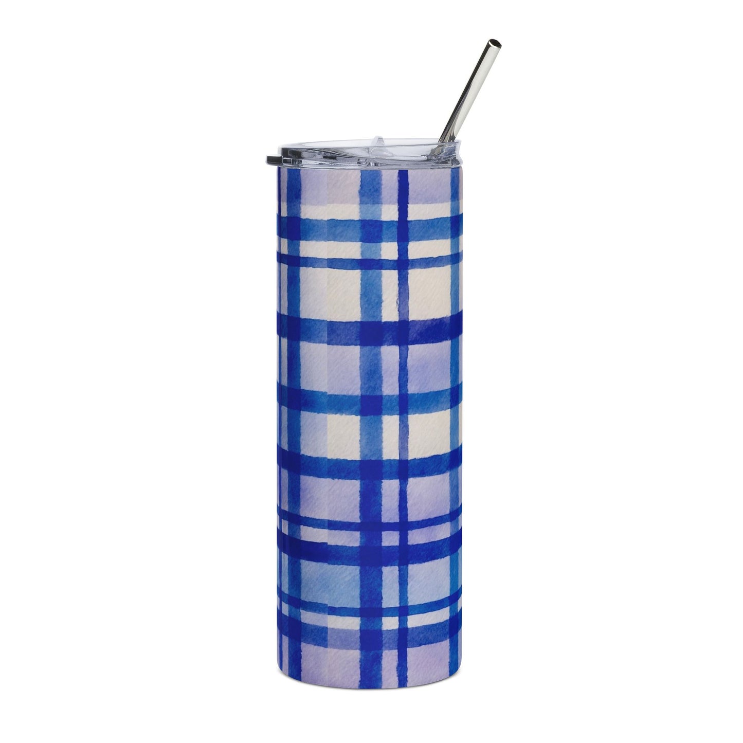 Plaid Blue Stainless Steel Tumbler, 20oz - Stylish Travel Mug, Gift for Coffee Lovers, Outdoor Adventure, Birthday Present, Summer Vibes