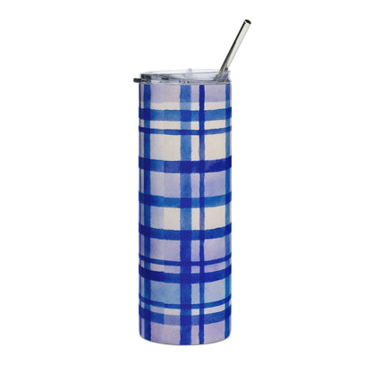 Plaid Blue Stainless Steel Tumbler, 20oz - Stylish Travel Mug, Gift for Coffee Lovers, Outdoor Adventure, Birthday Present, Summer Vibes