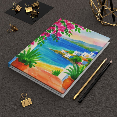 Scenic Hardcover Journal with Floral Design | Travel Journal, Sketchbook, Gift for Writers, Artistic Diary, Beach Vibes