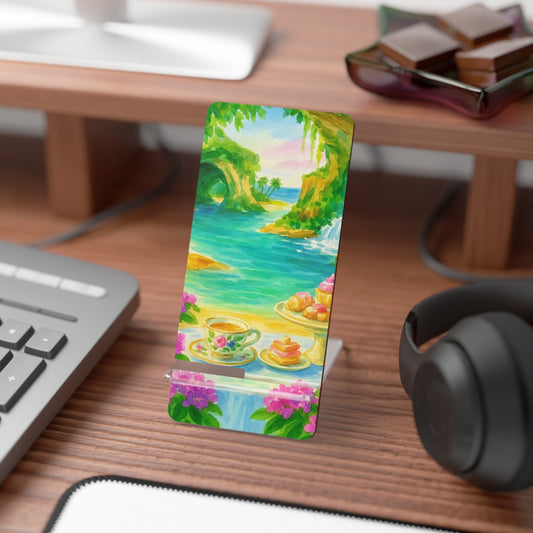 Artistic Mobile Display Stand for Smartphones - Vibrant Beach Scene, Phone Holder, Desk Accessory, Gift for Her, Tropical Decor