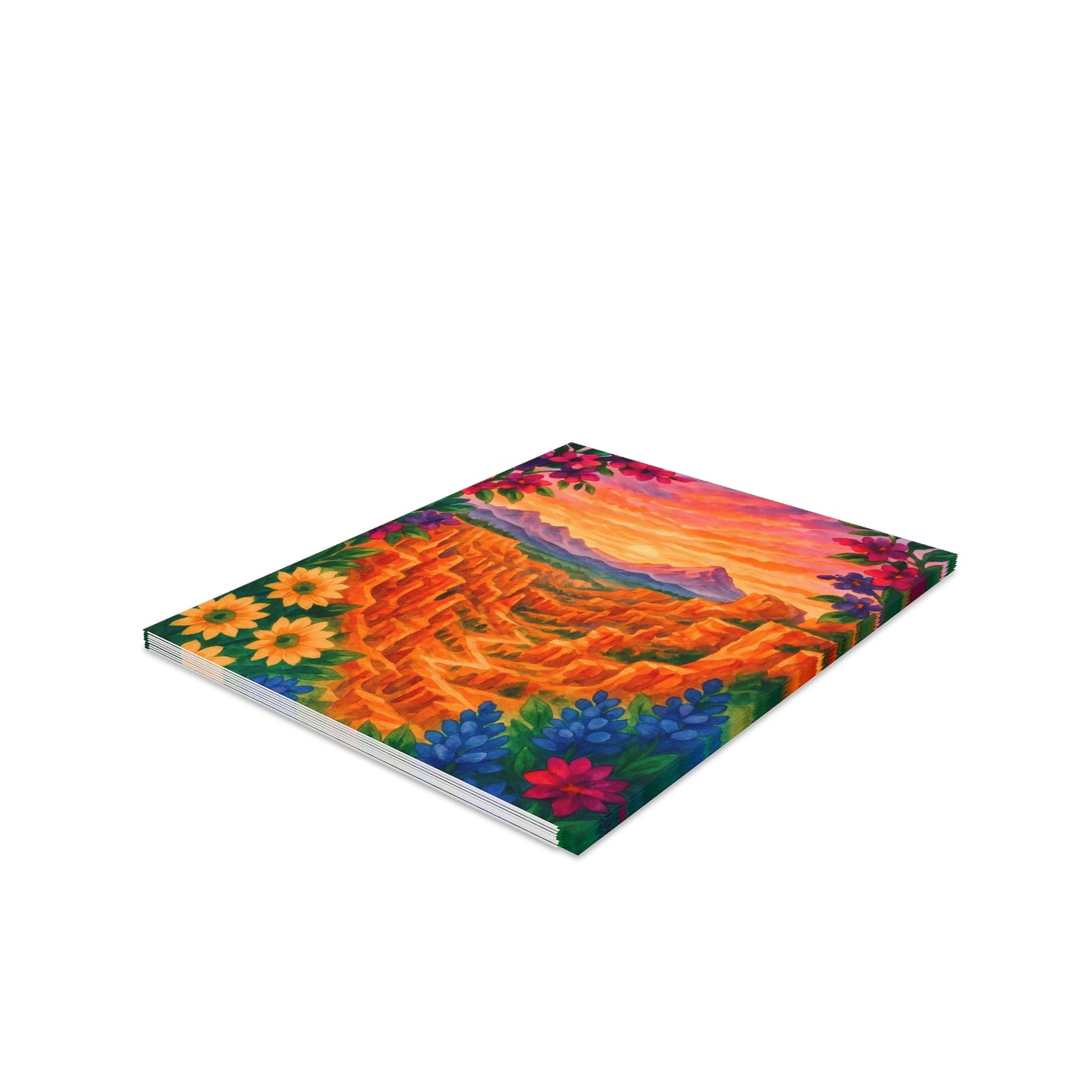 Sunset Landscape Greeting Cards Set - 8, 16, or 24 pcs, Colorful Nature Cards, Floral Art Stationery, Perfect for All Occasions