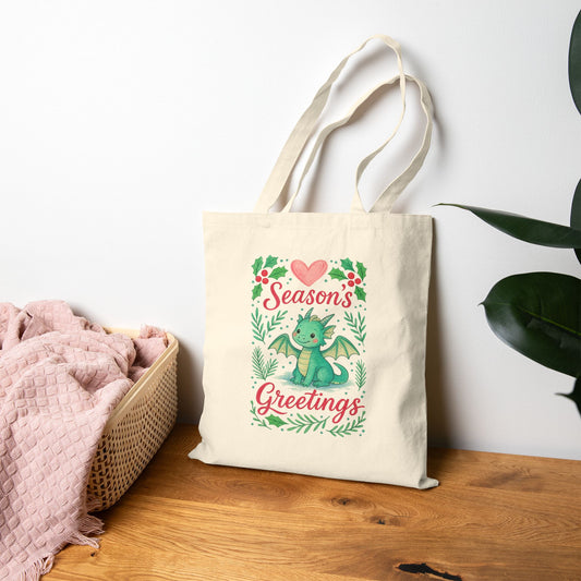 Seasonal Greetings Cotton Canvas Tote Bag, Eco-Friendly Gift Bag, Holiday Shopper Tote, Cute Reusable Bag, Festive Carryall