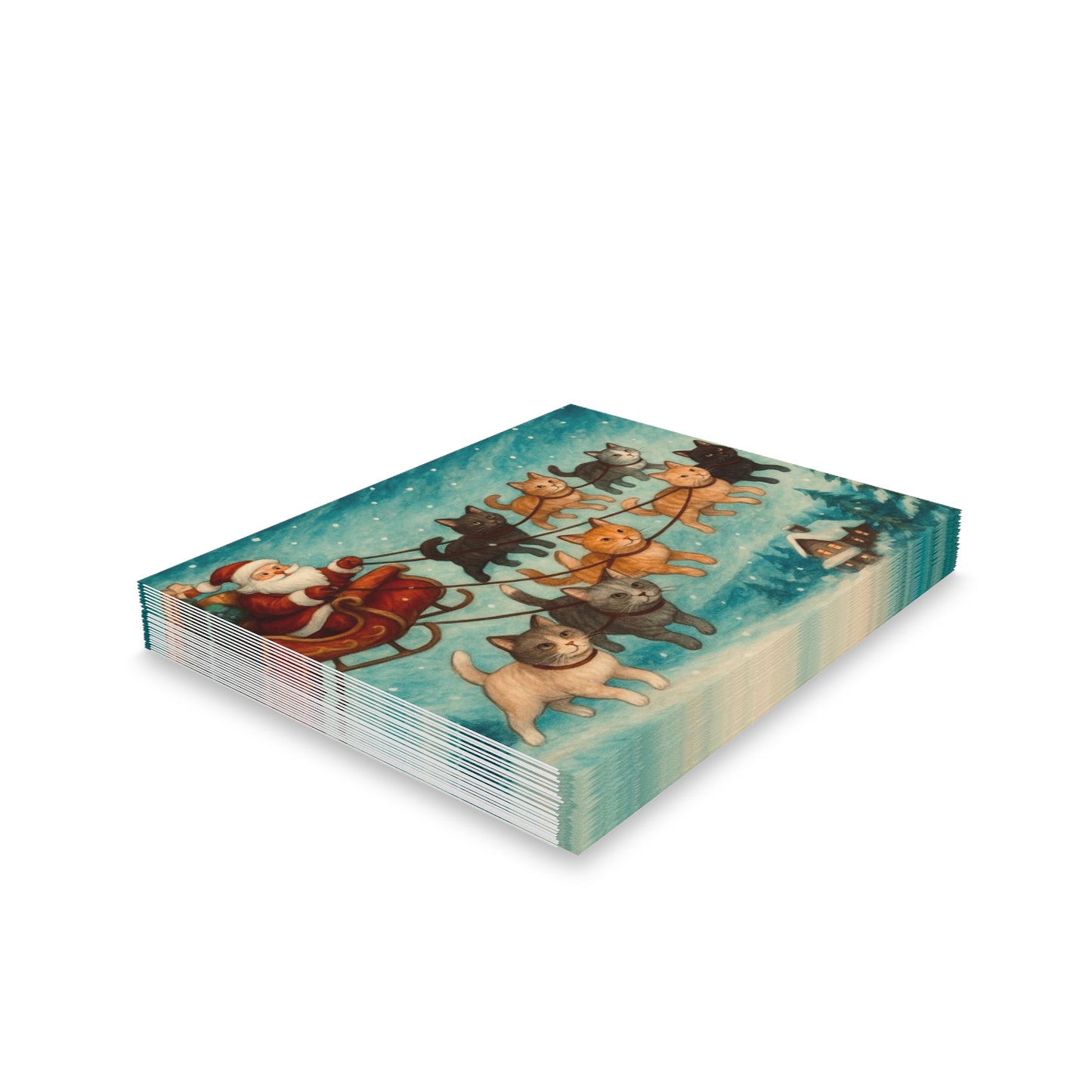 Whimsical Christmas Greeting Cards for Cat Lovers, 8-24 pcs, Holiday Cards, Festive Stationery, Cute Animal Design, Santa and Cats