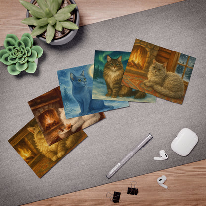 Cozy Cat Greeting Cards - 5-Pack, Perfect for Birthdays, Thank You Notes, Seasonal Greetings, Cat Lover Gifts, Handmade Cards