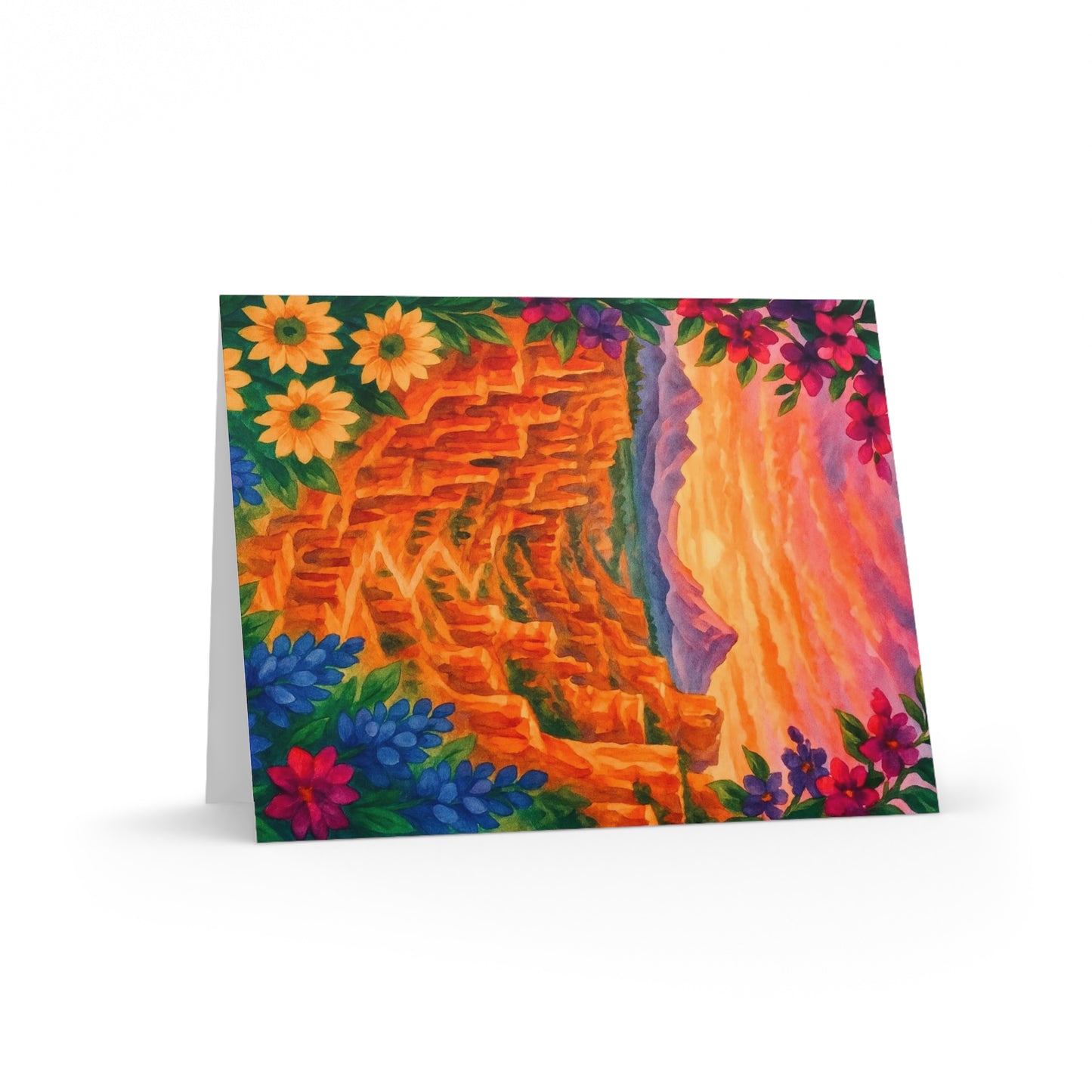 Sunset Landscape Greeting Cards Set - 8, 16, or 24 pcs, Colorful Nature Cards, Floral Art Stationery, Perfect for All Occasions