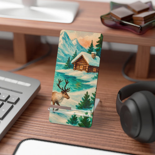 Winter Wonderland Smartphone Stand, Wooden Mobile Display Holder, Desk Organizer for Phone, Christmas Gift, Cozy Cabin Decor