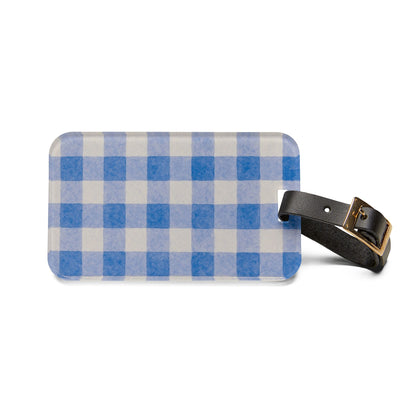 Blue Gingham Luggage Tag, Travel Accessory, Personalized Gift for Travelers, Summer Vacation Essentials, Stylish Baggage Identifier