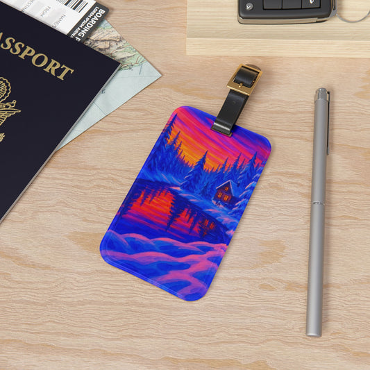 Vibrant Travel Luggage Tag, Colorful Winter Scene, Personalized Baggage Identifier, Unique Gift for Travelers, Holiday Travel Accessory
