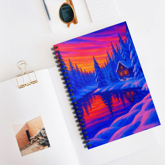 Vibrant Winter Landscape Spiral Notebook, Inspirational Journal, Cosy Home Decor, Gift for Nature Lovers, Beautiful Art for Writing