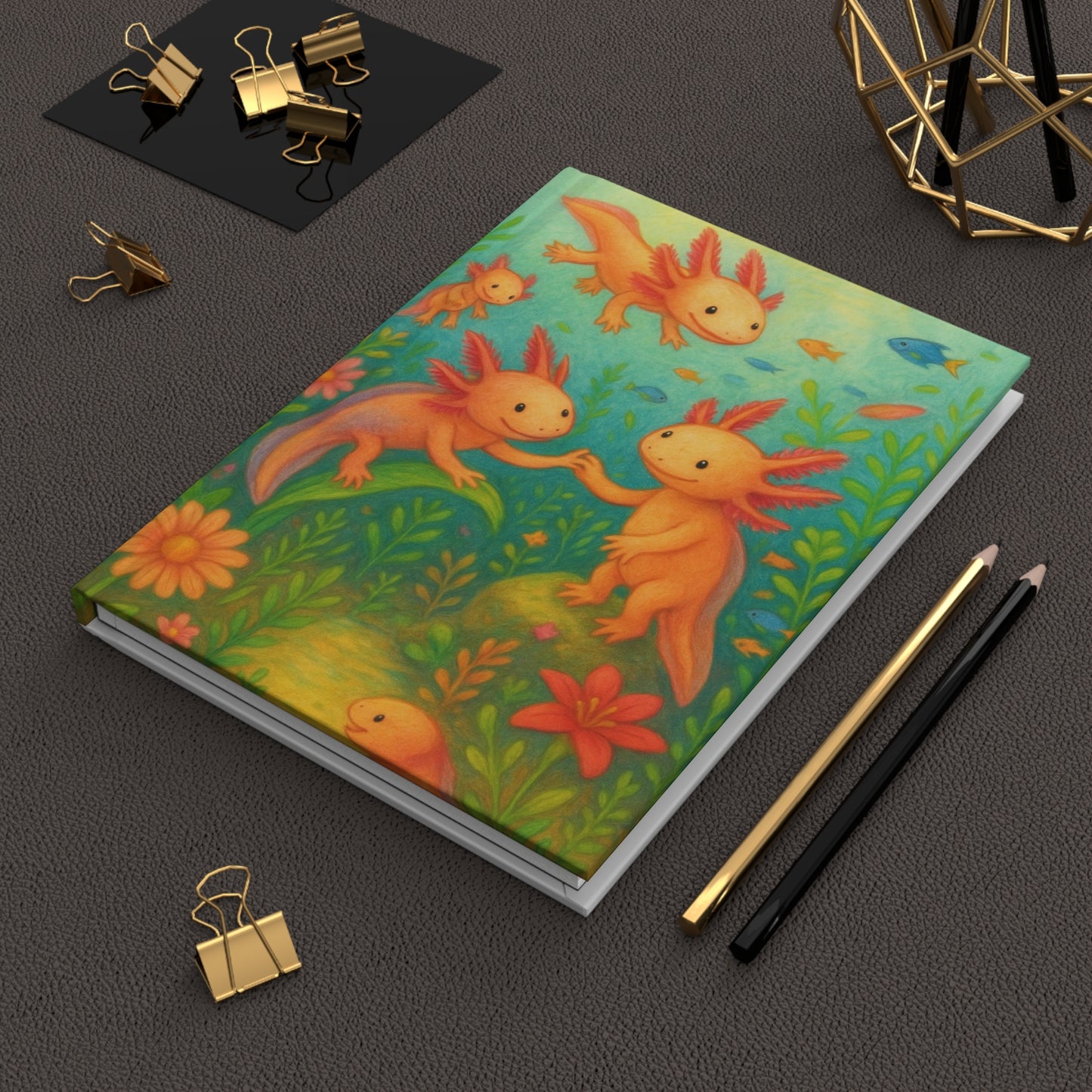 Colorful Axolotl Hardcover Journal - Cute Gift for Writers, Kids, Nature Lovers, Back to School, Notebook