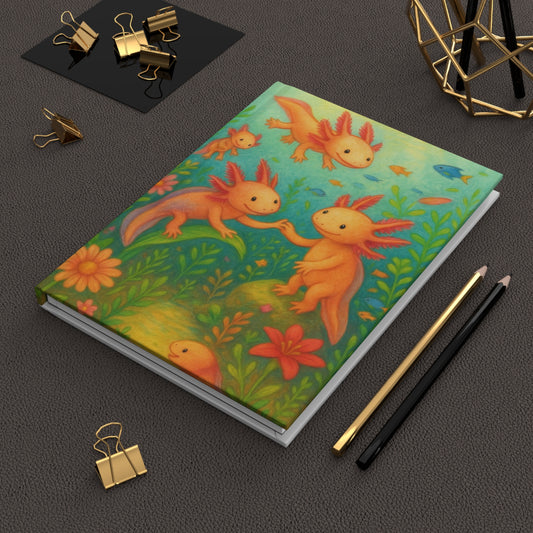 Colorful Axolotl Hardcover Journal - Cute Gift for Writers, Kids, Nature Lovers, Back to School, Notebook
